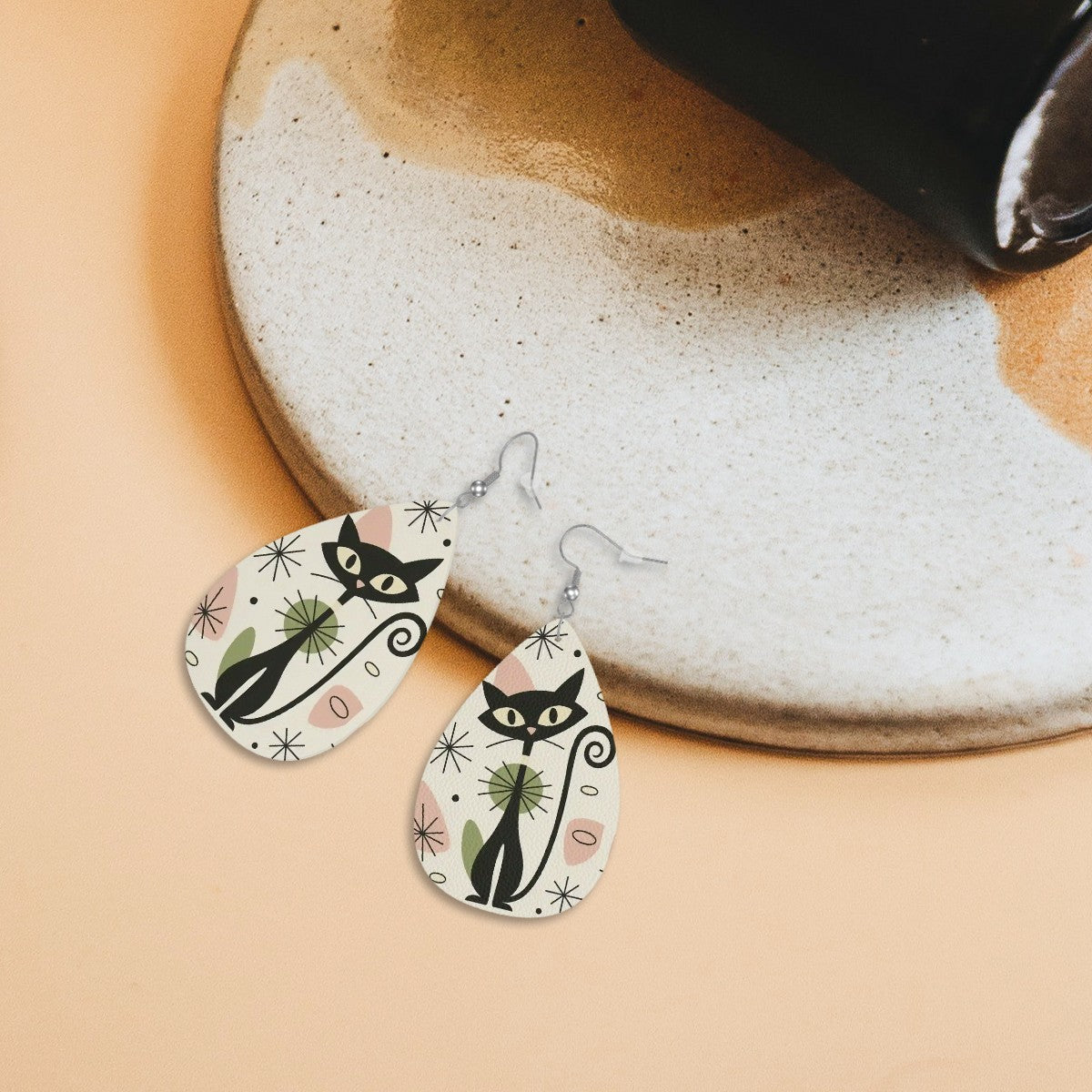 Atomic Cat Leather Teardrop Earrings