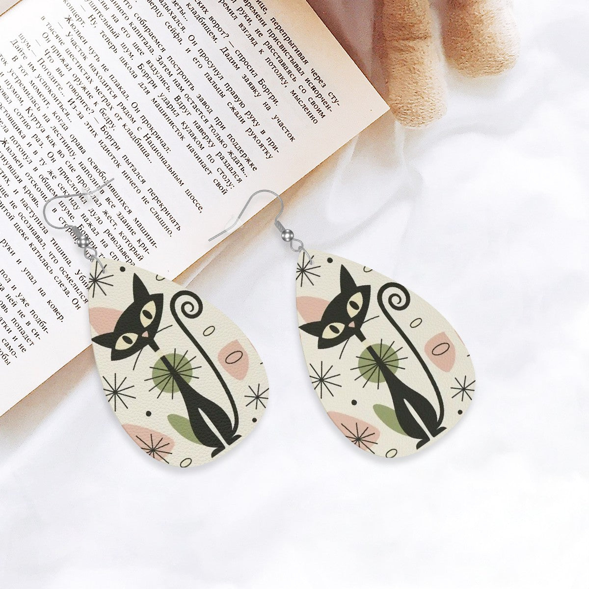 Atomic Cat Leather Teardrop Earrings