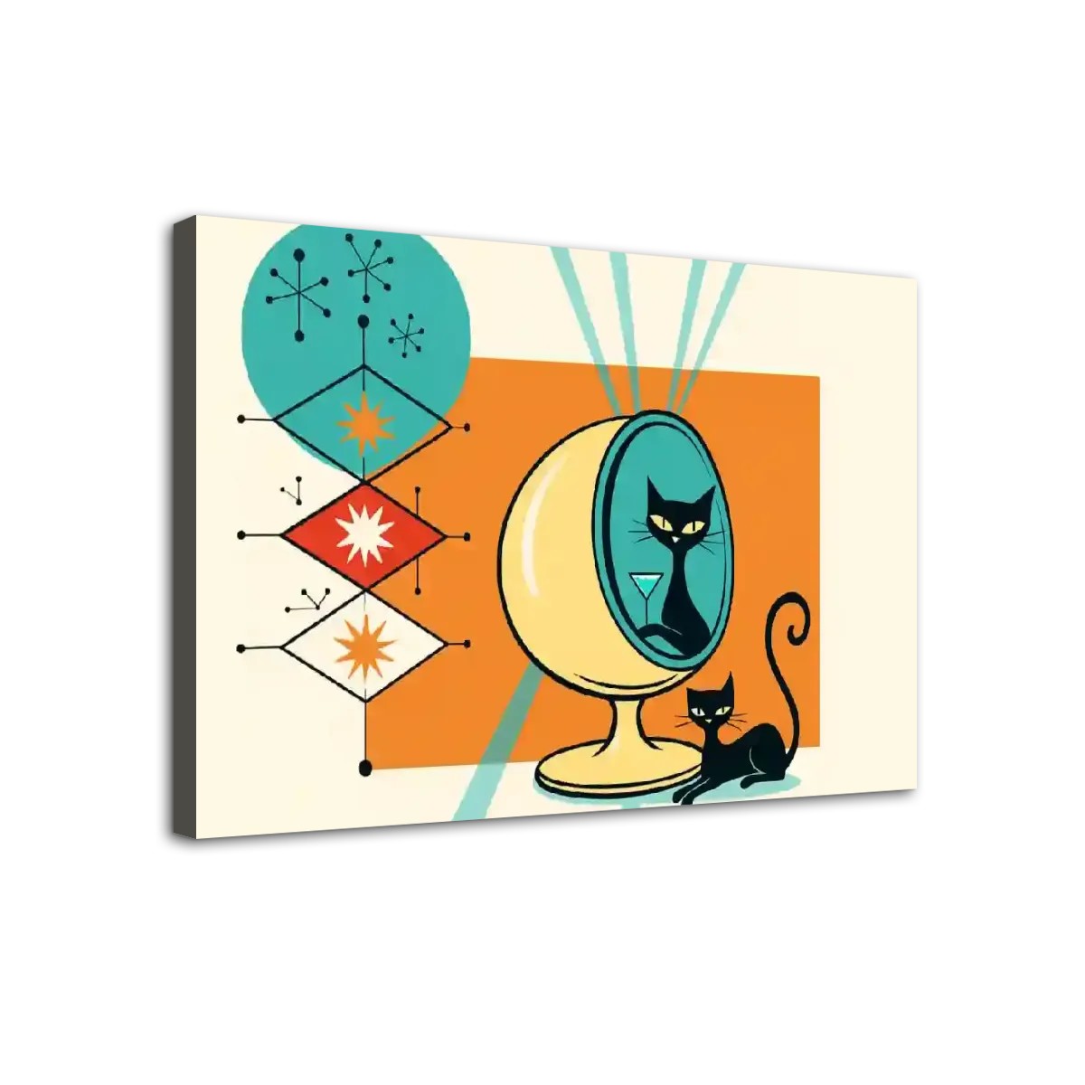 Mid-Century Mod Cat in Egg Chair Canvas Print – Made in USA