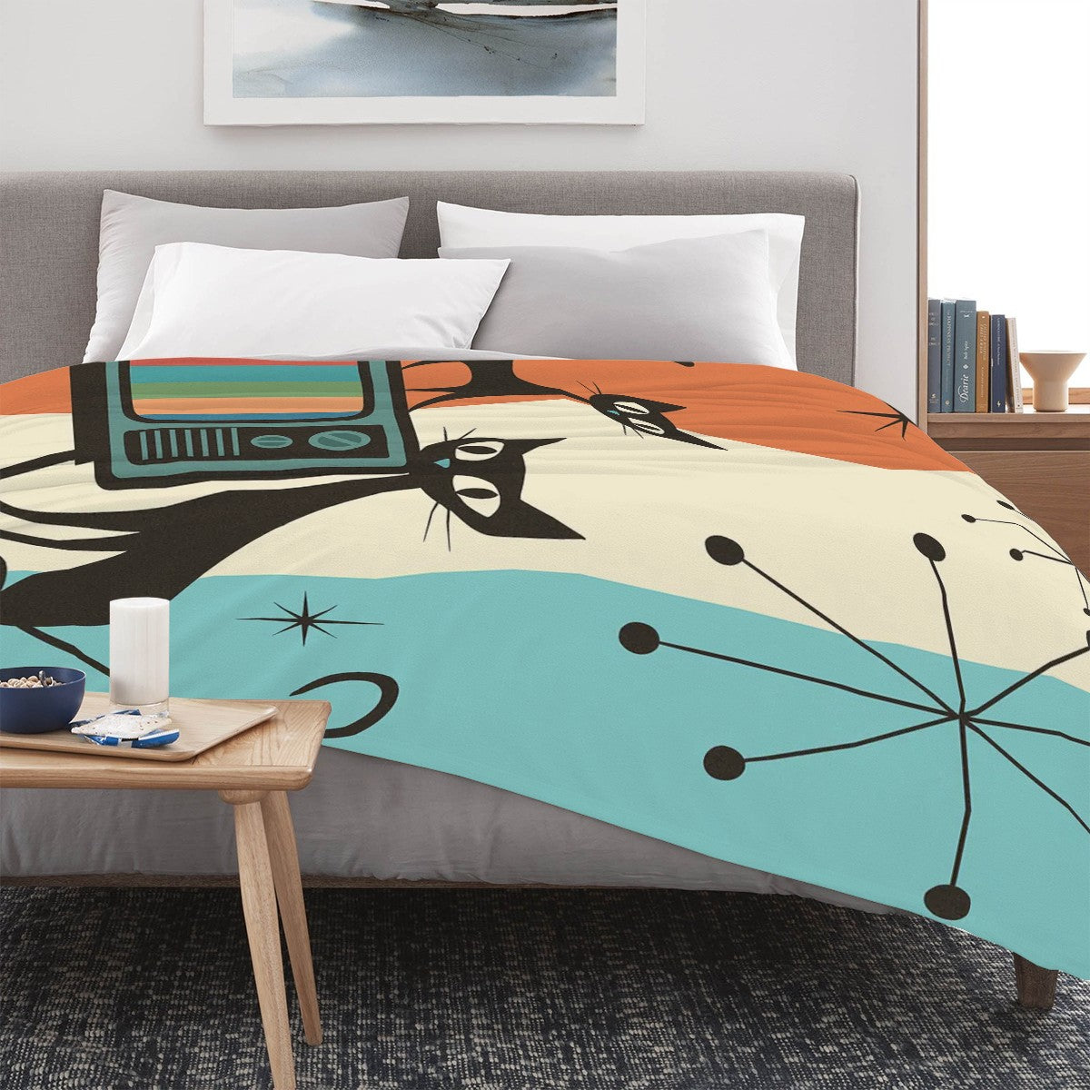 Retro Kitsch Cat Throw Blanket (Made in USA)
