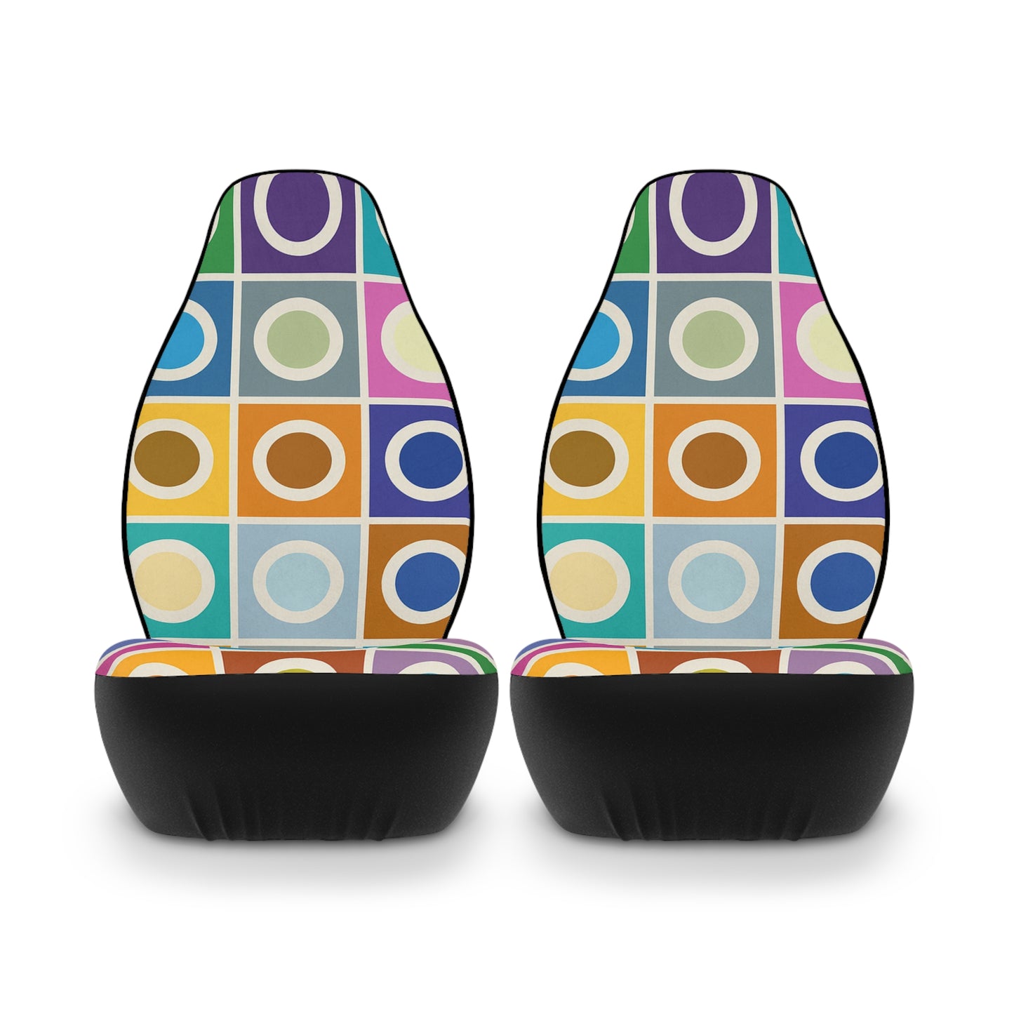 Retro Pop Circles Car Seat Covers – Set of 2 | MCM-Inspired Auto Style