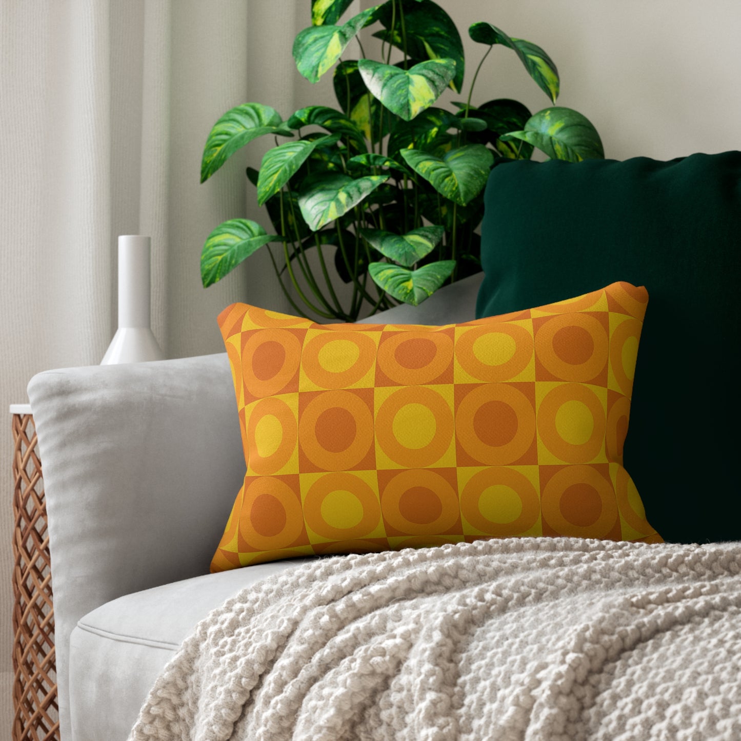 Sunset Mod Circle Lumbar Pillow – 20×14 | Mid-Century Modern Throw Pillow