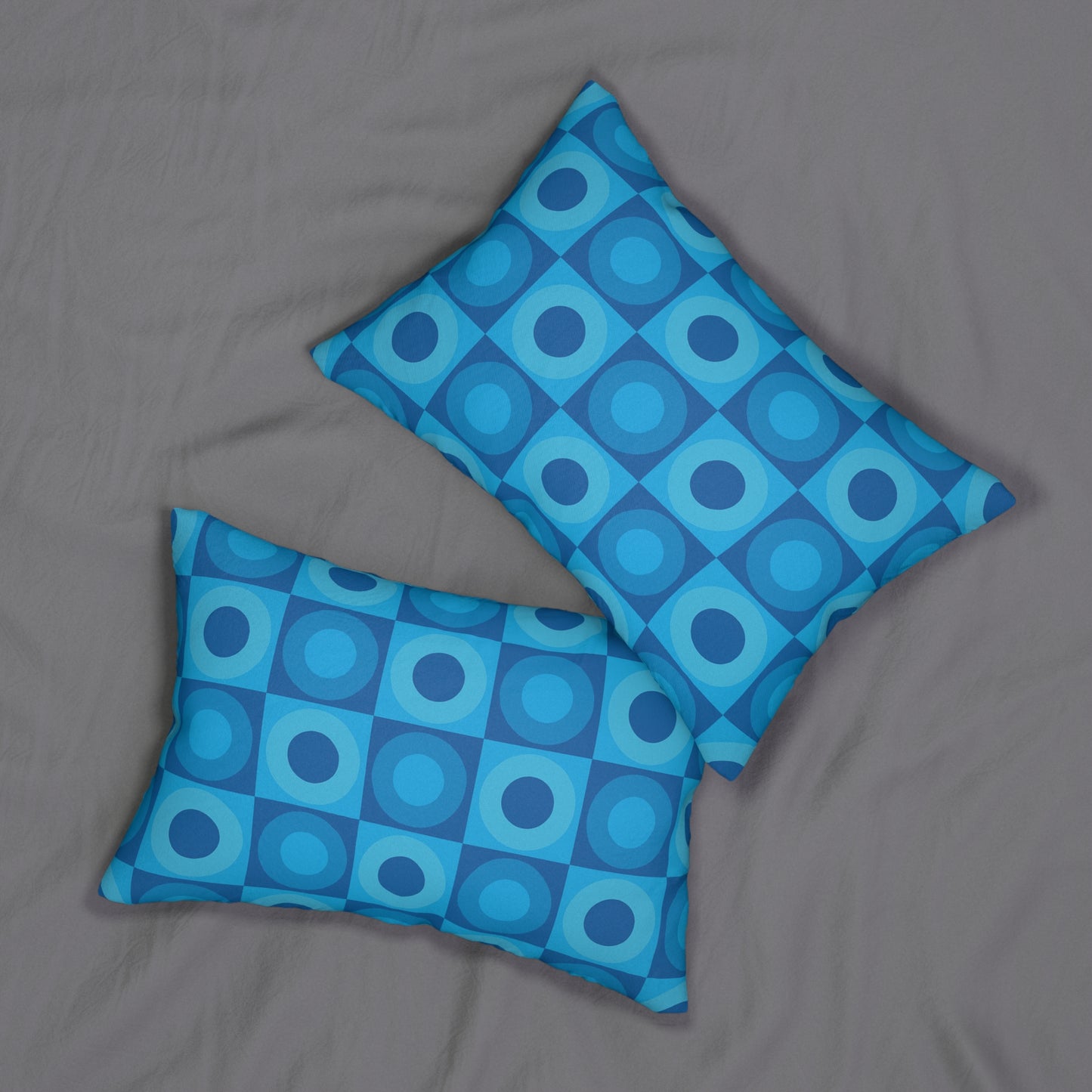 Retro Blue Circle Lumbar Pillow – 20×14 | Mid-Century Modern Accent