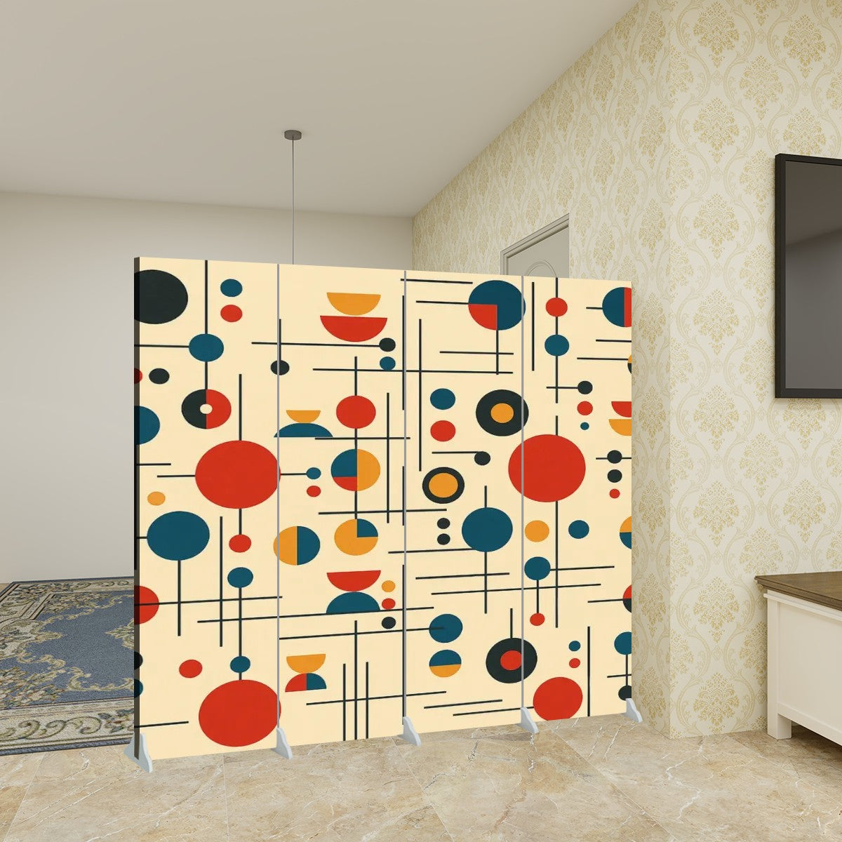 Atomic Mid-Century 4-Panel Folding Screen Room Divider