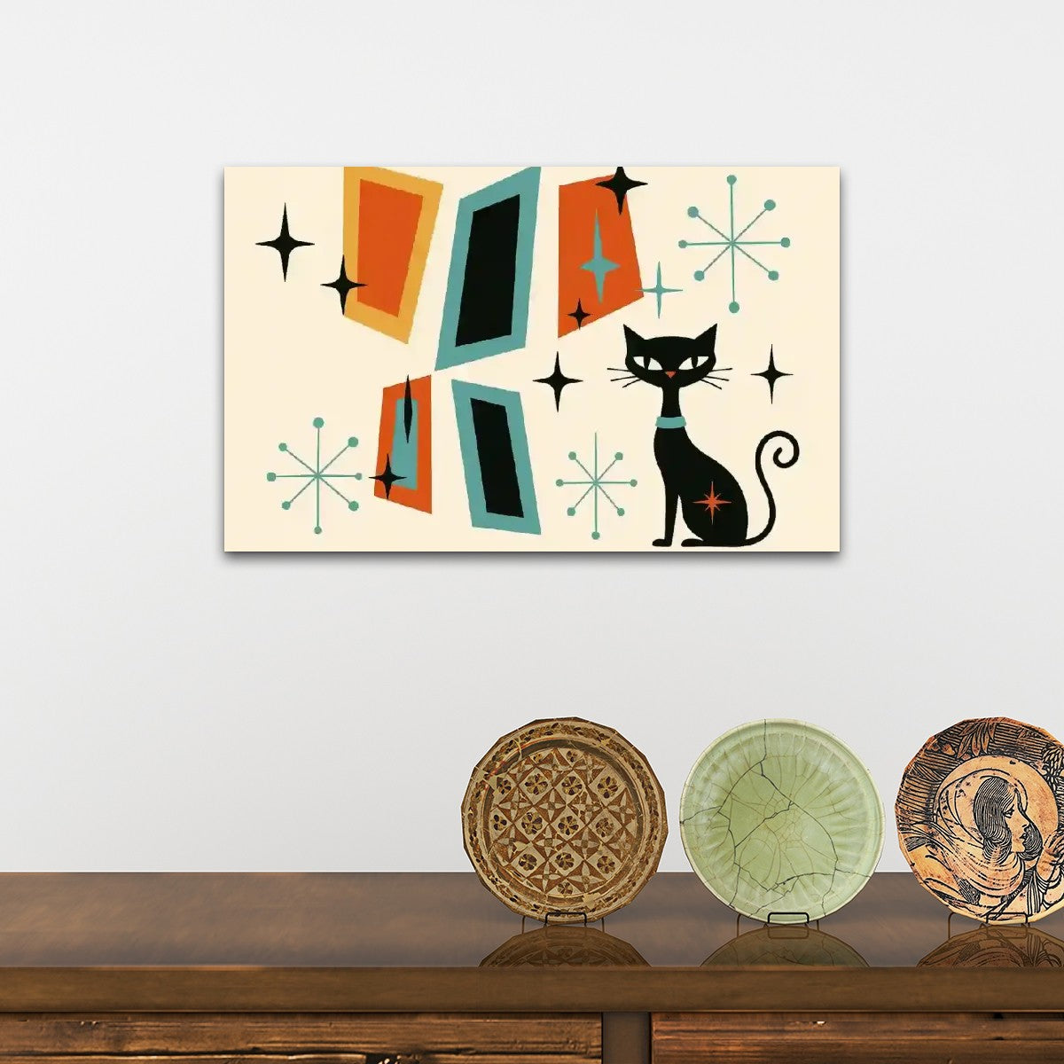 Atomic Cat Canvas Wall Art – Retro Mid Century Modern Vibes (32"x20")