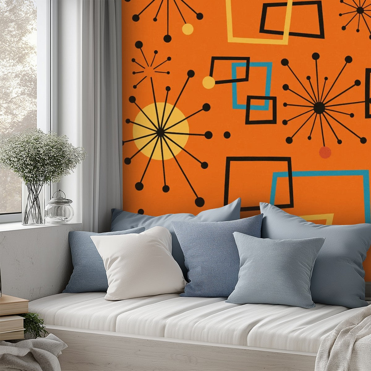 Atomic Tangerine Burst – Retro Peel & Stick Wallpaper