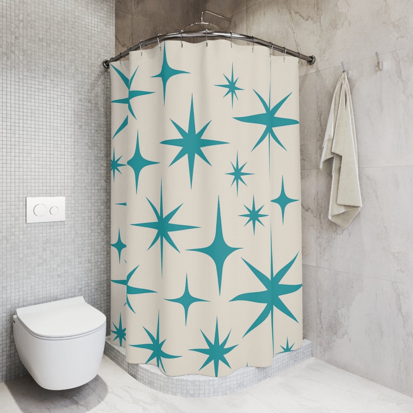 Atomic Starburst Shower Curtain – 1950s Bathroom Glam