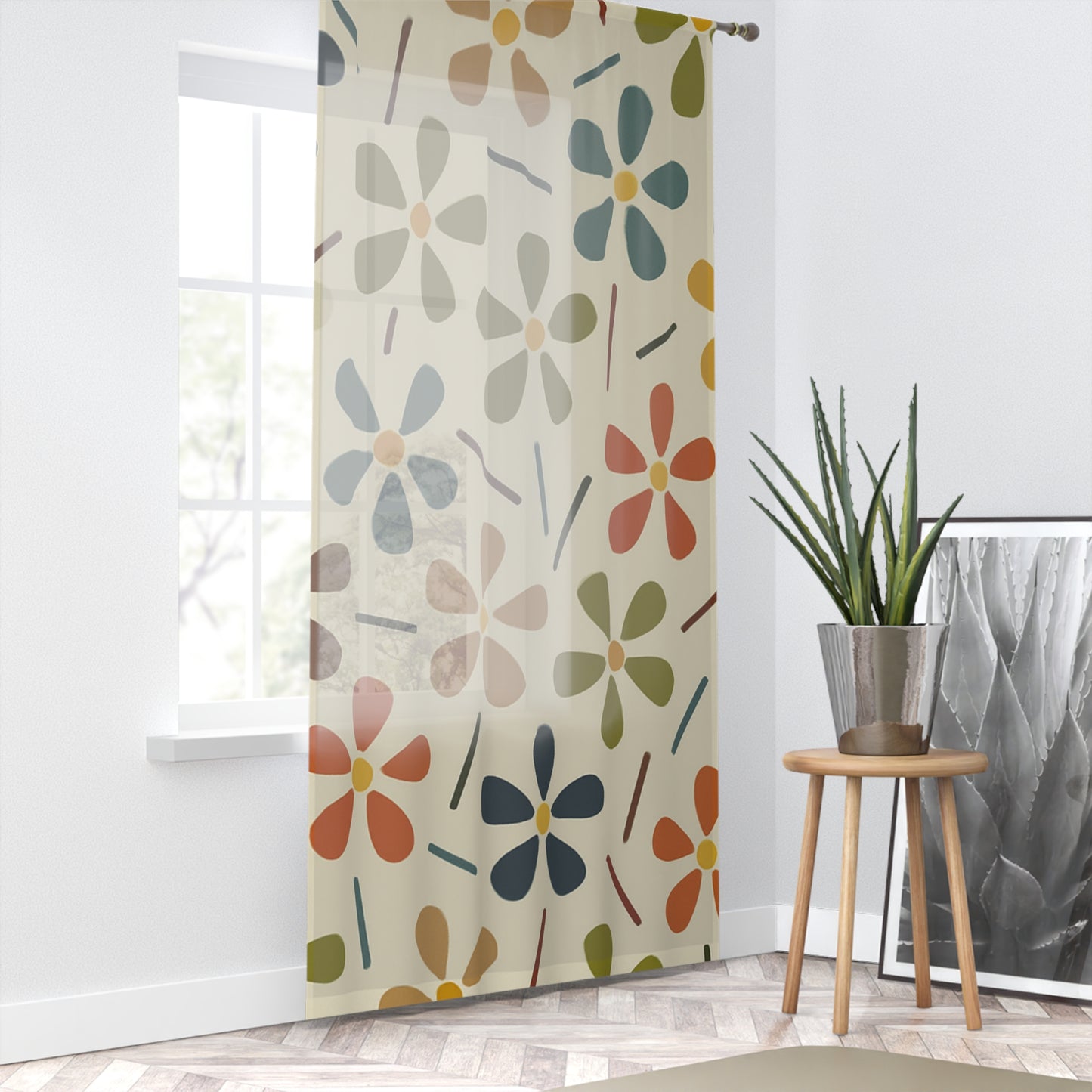 Retro Mod Floral Curtain Panel – Mid-Century Modern Inspired Light Filter