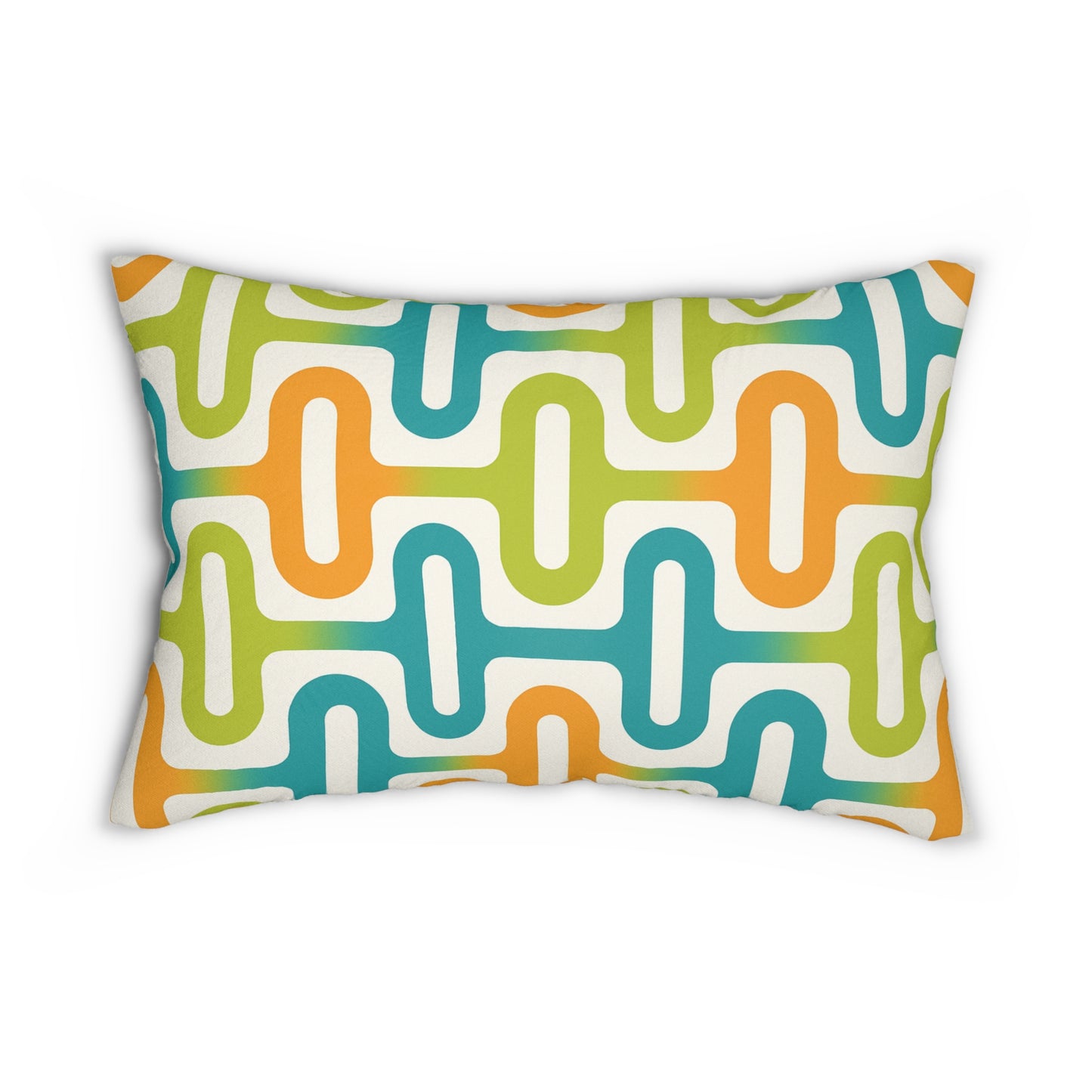Mid-Century Retro Curve Lumbar Pillow – Orange, Teal & Lime (20×14)