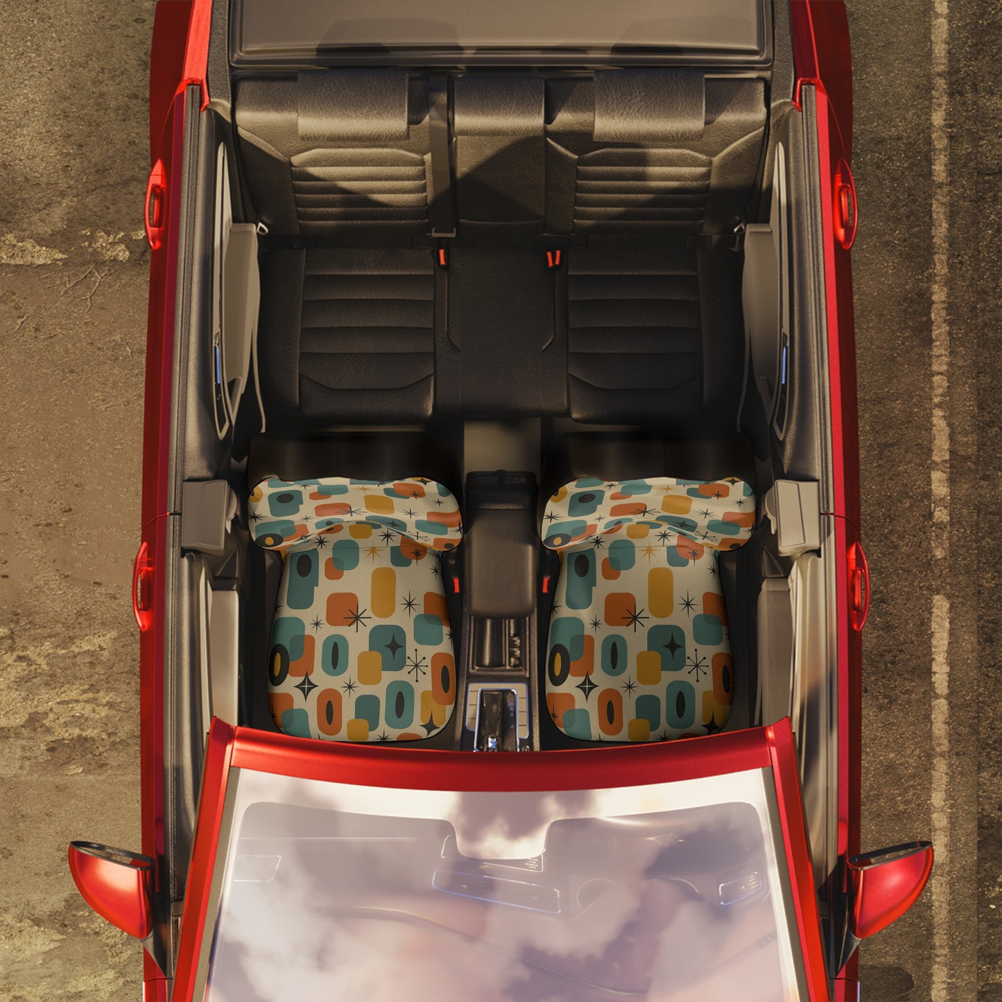 Atomic Shapes Car Seat Covers – Set of 2 | Mid Century Modern Style