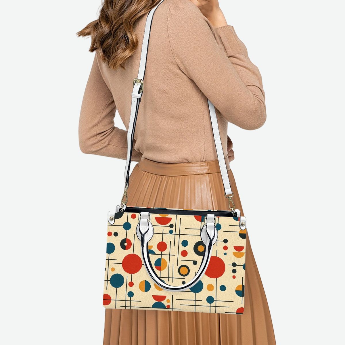 Atomic Dot Mod PU Tote – Mid Century Modern Print Handbag