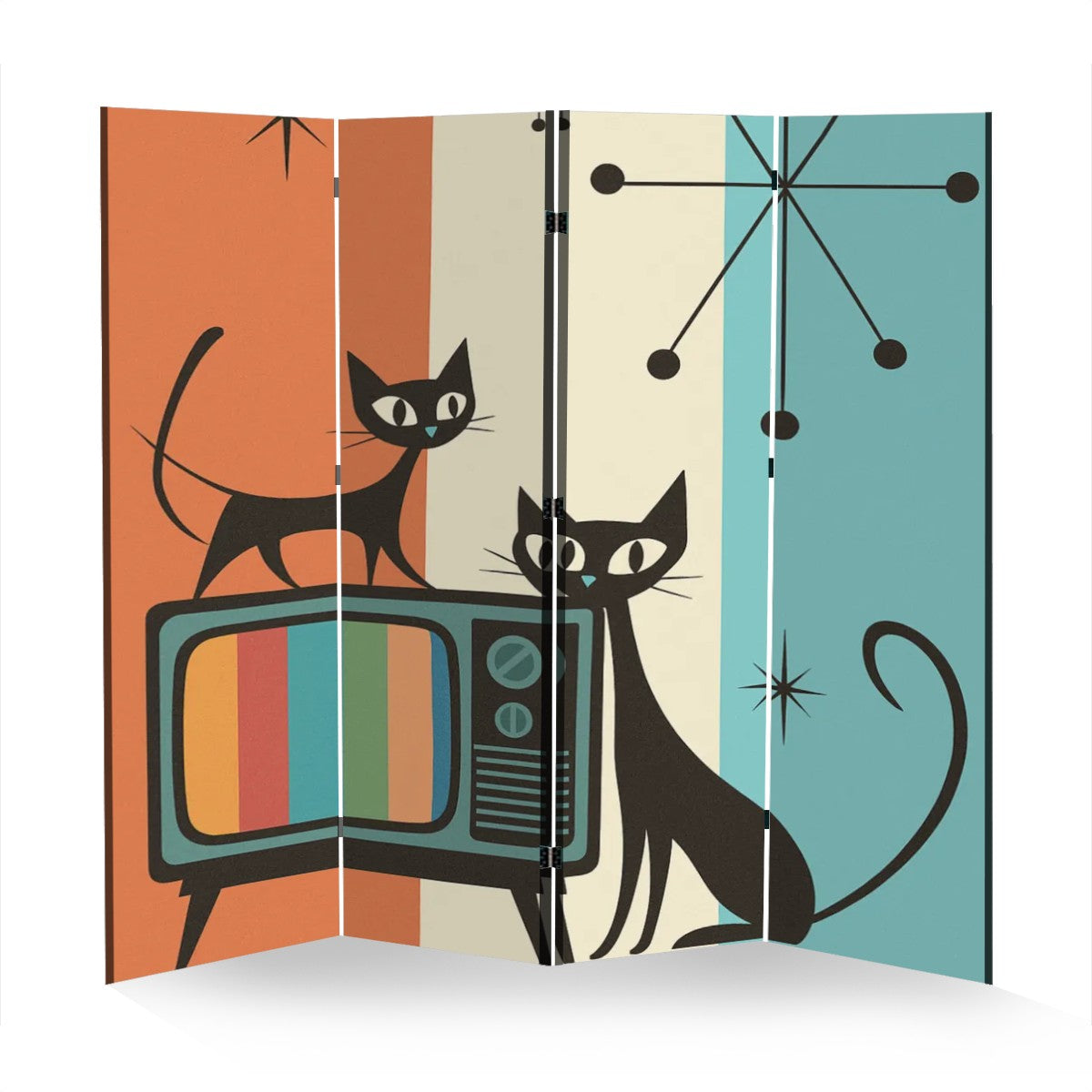 Atomic Cats Room Divider โ 4 Panel Folding Screen