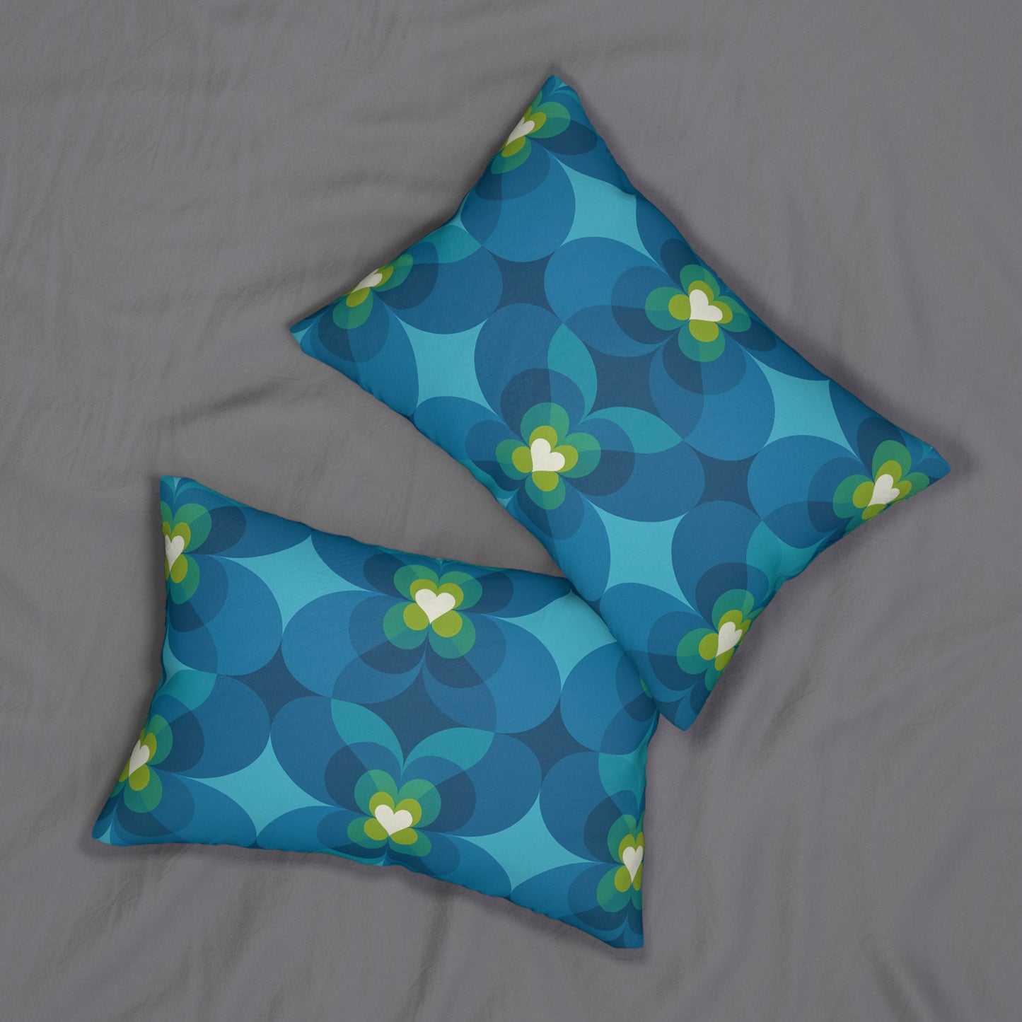 Teal Clover Bloom Lumbar Pillow – Mid-Century Modern Accent (20×14)