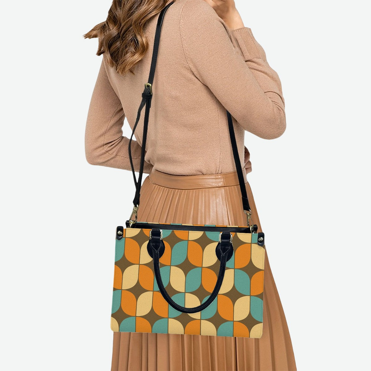 Atomic Elegance PU Tote โ Retro Geometry Print