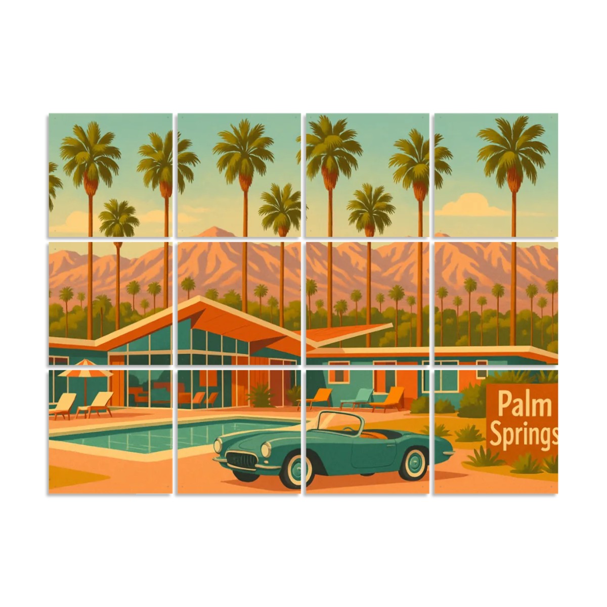 Palm Springs Desert Scene Hanging Room Divider – 12 Panels