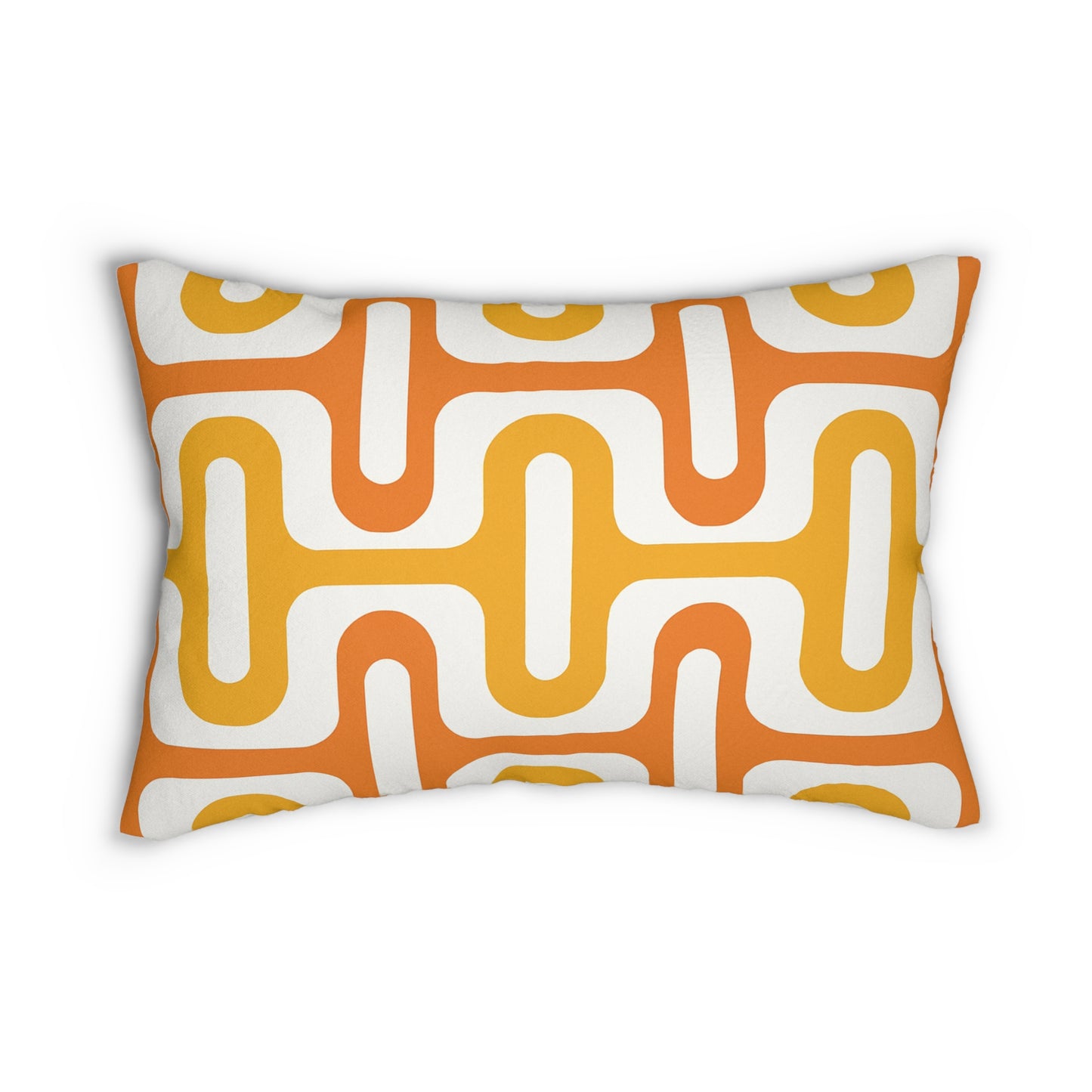 Retro Geometric Lumbar Pillow - Vibrant Orange and Yellow Decor