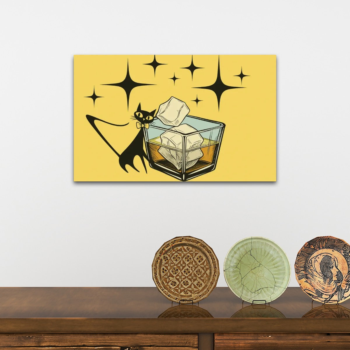 Atomic Cat & Cocktail Canvas Print – Mid Century Modern Wall Art