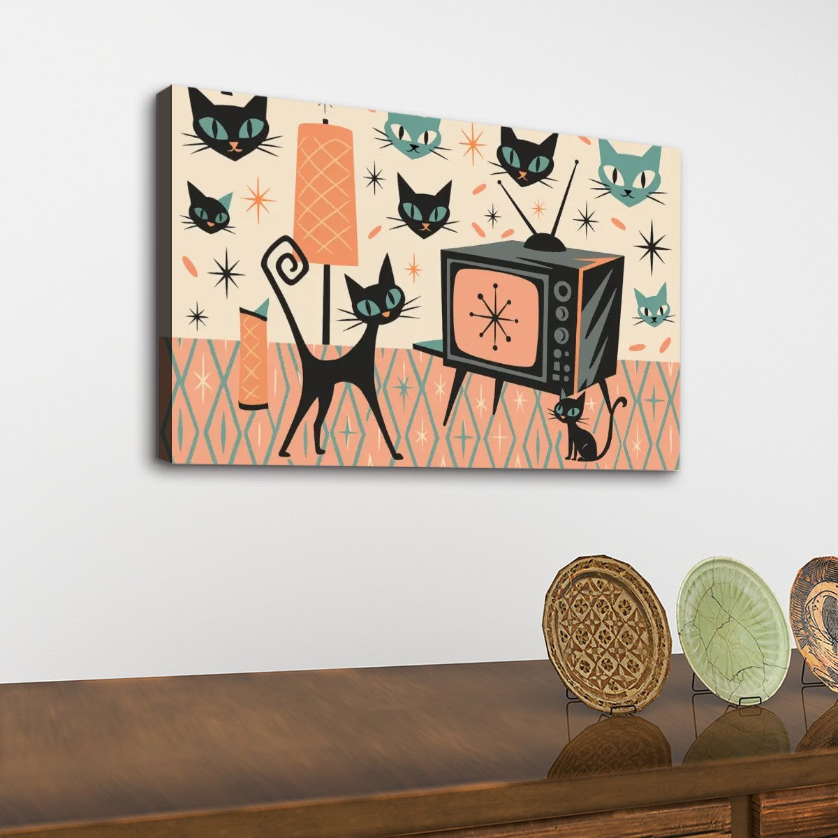 Retro Atomic Cats Canvas Print – Mid Century Modern Cool