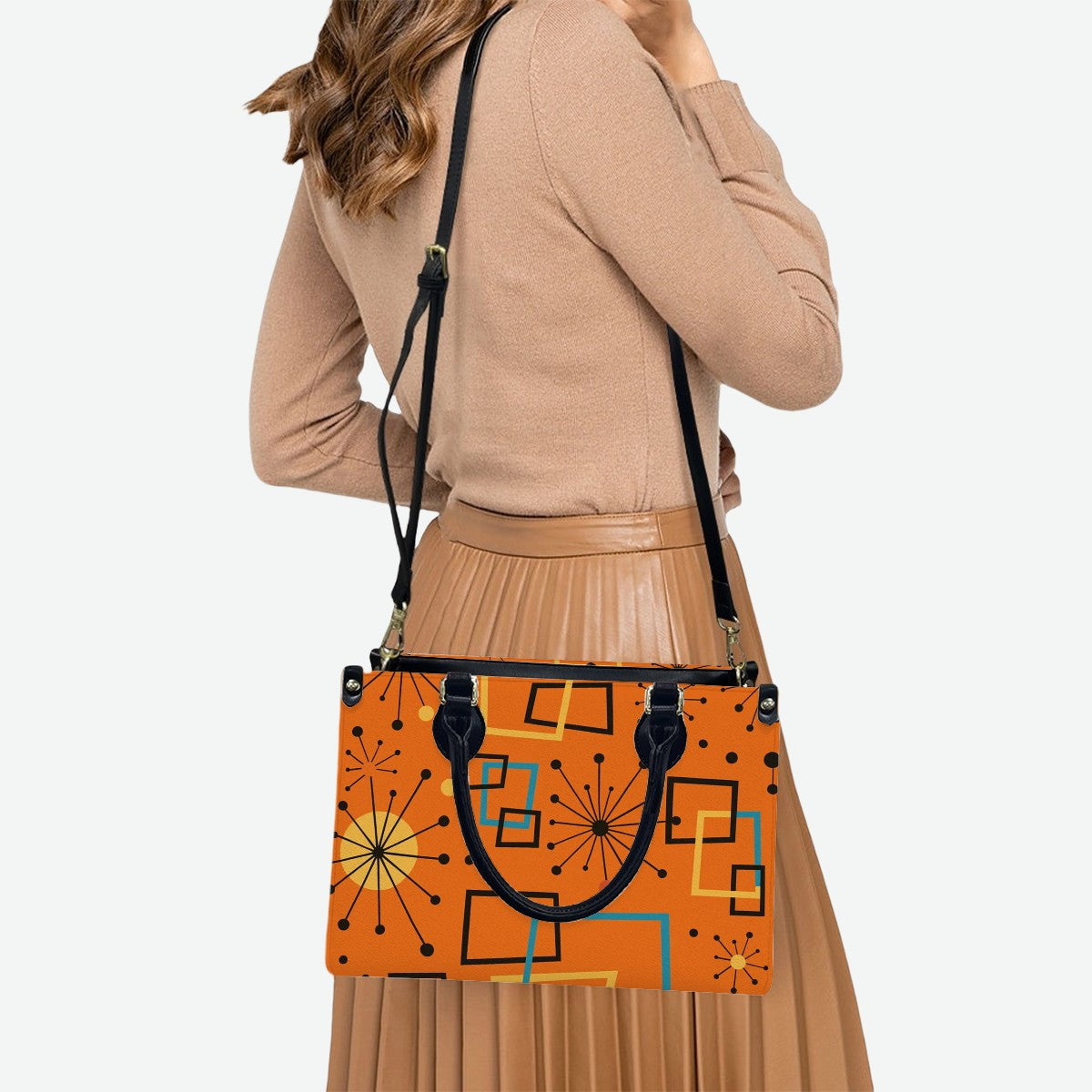 Retro Burst PU Tote – Bold Mid Century Modern Handbag