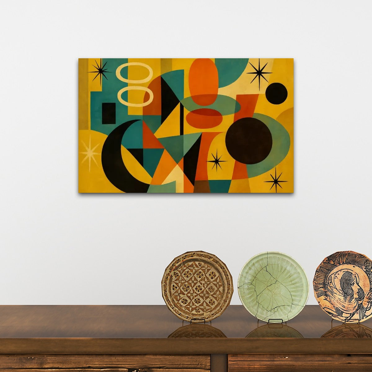 Retro Shapes Canvas Wall Art – Golden Hour MCM Energy (32"x20")