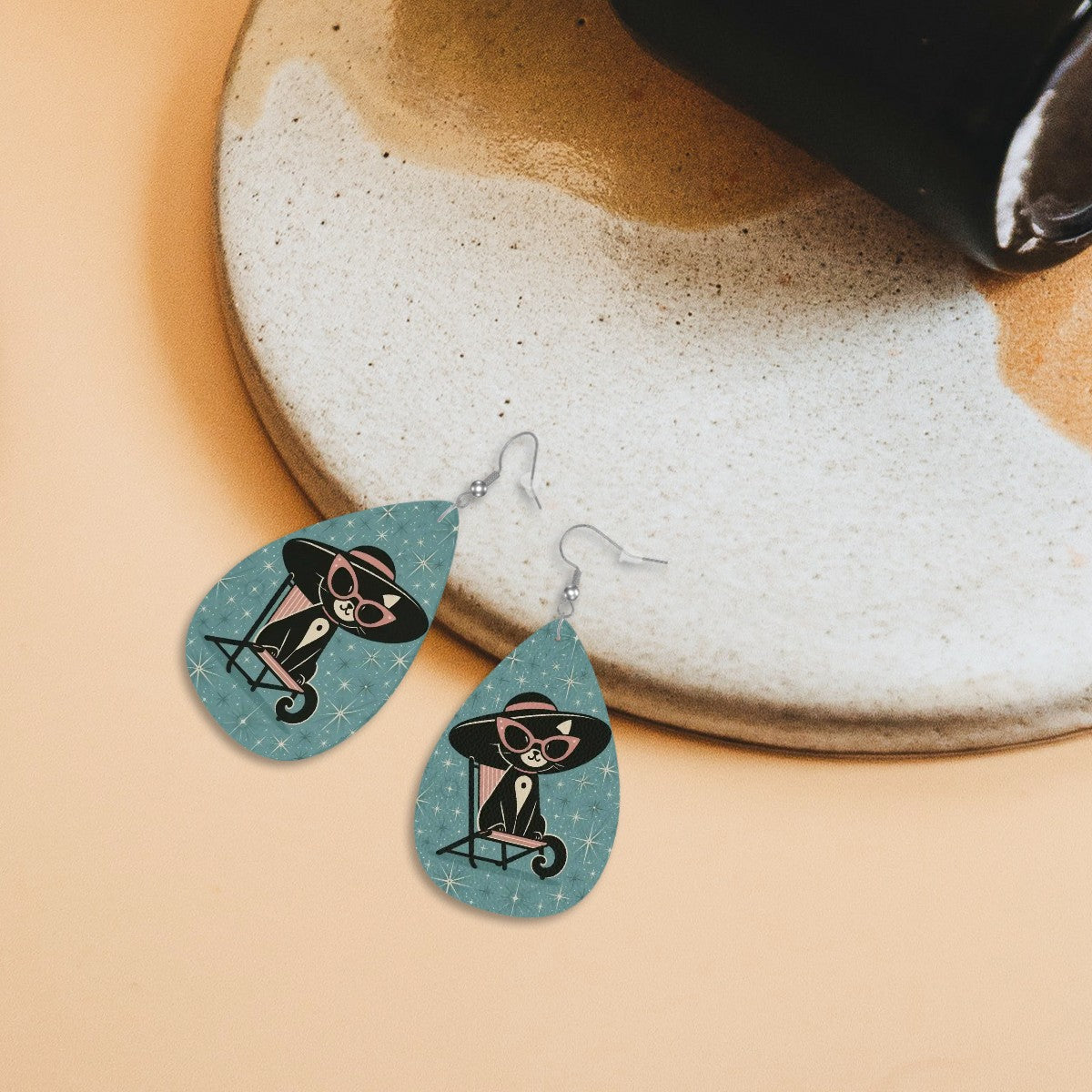 Cool Cat Teardrop Earrings – Retro Mid Century Modern Style