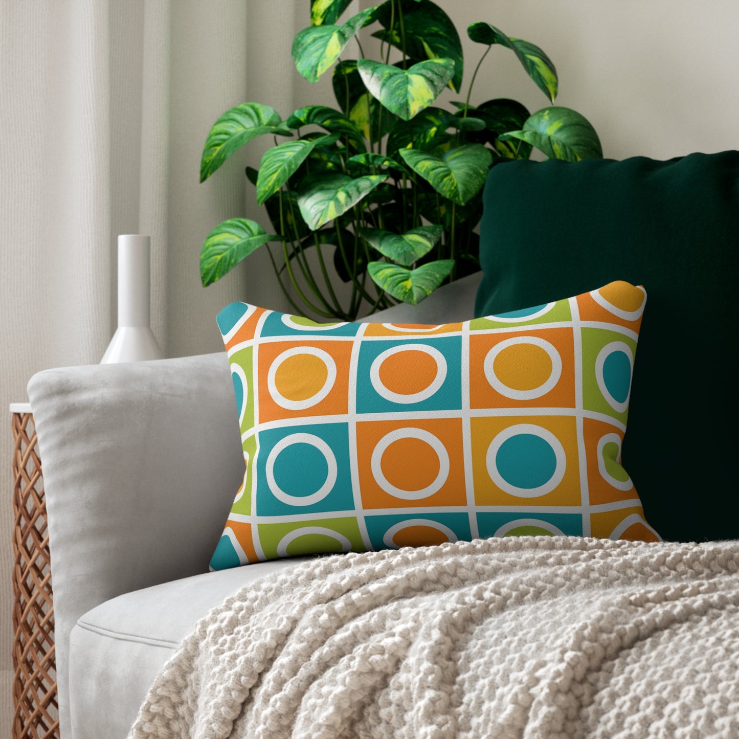 Retro Pop Circles Lumbar Pillow – 20×14 | Mid-Century Modern Style