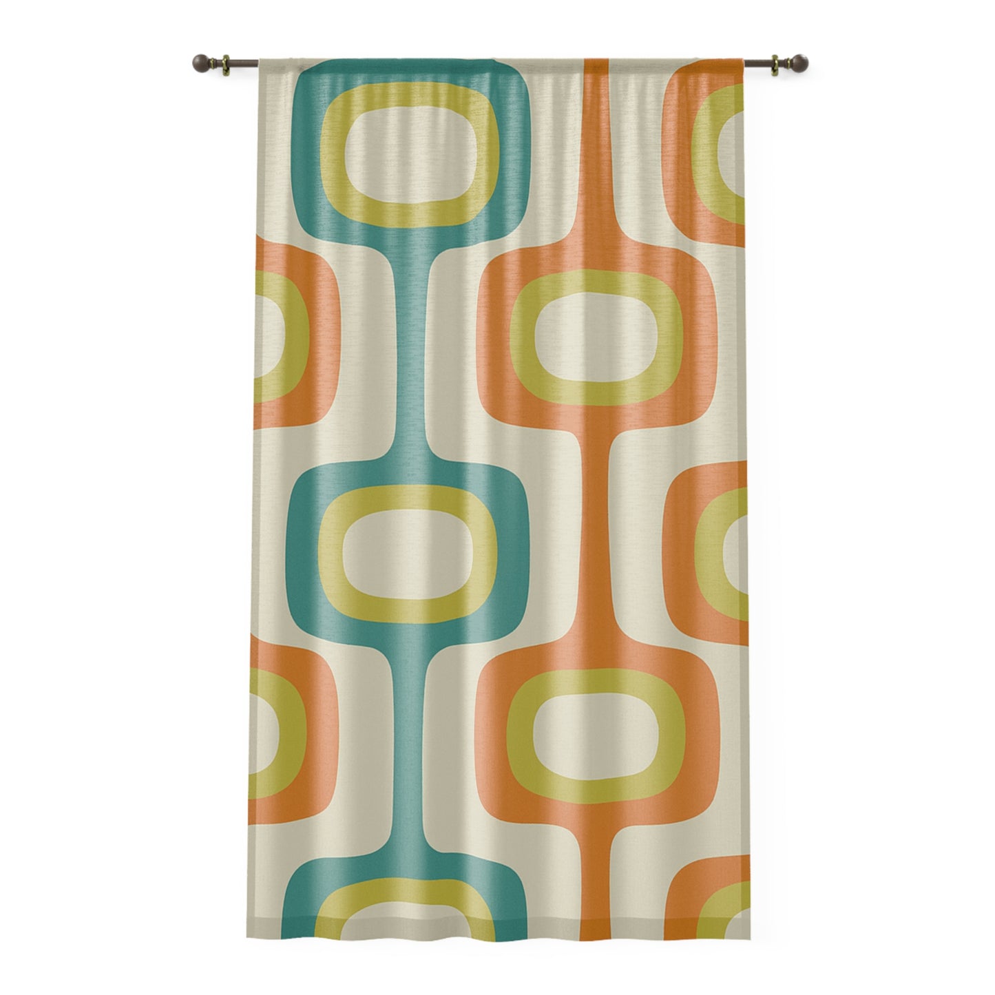 Retro Mod Block Mid-Century Modern Curtain Panel – Warm Avocado & Teal Pattern