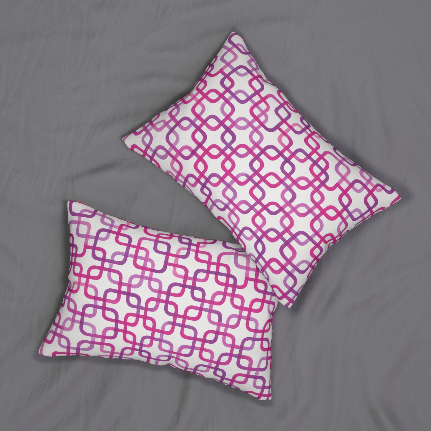 Mid-Century Pink Geometric Lumbar Pillow – 20×14