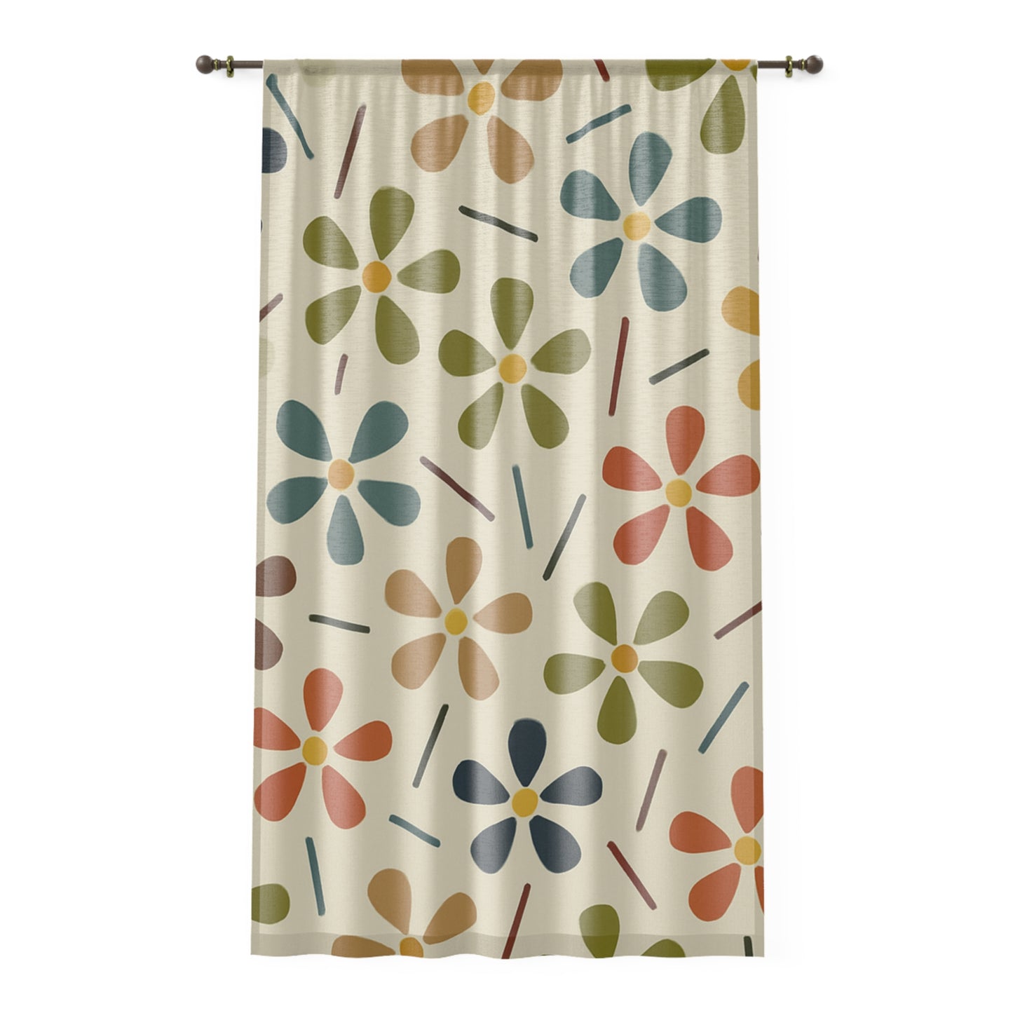 Retro Mod Floral Curtain Panel – Mid-Century Modern Inspired Light Filter