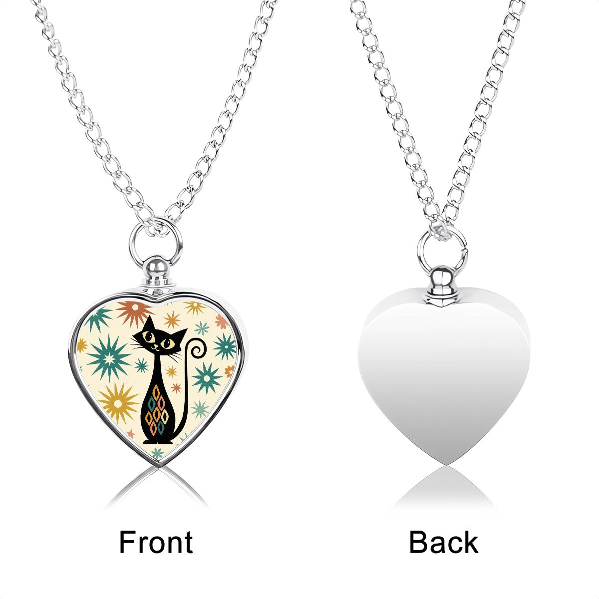 Atomic Cat Memorial Necklace – Heart-Shaped Pet Ash Keepsake