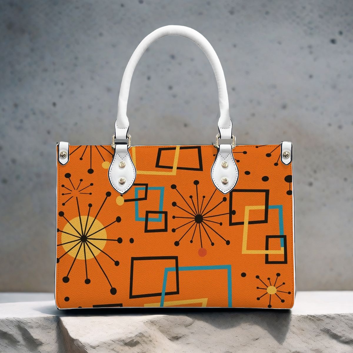 Retro Burst PU Tote – Bold Mid Century Modern Handbag