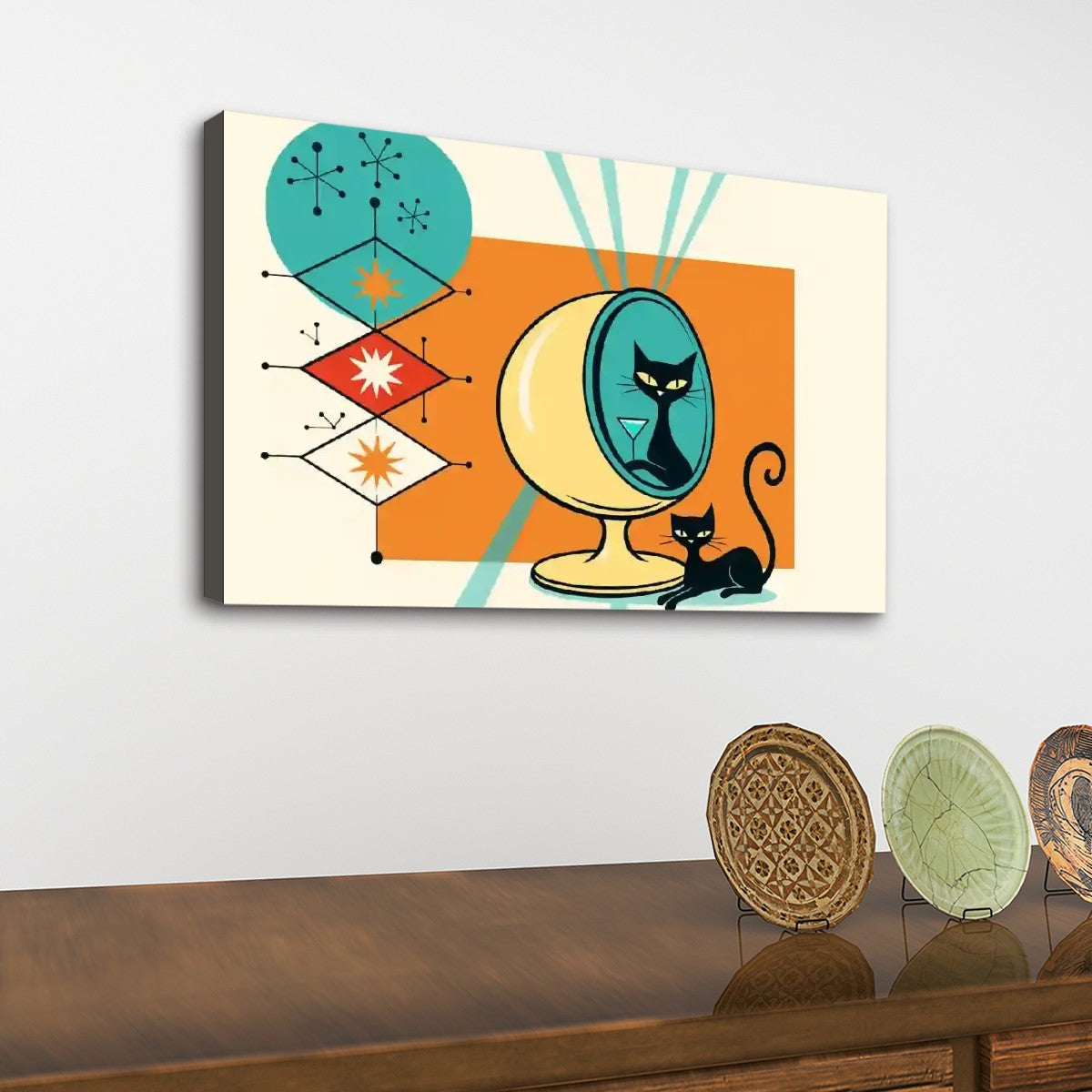 Mid-Century Mod Cat in Egg Chair Canvas Print – Made in USA
