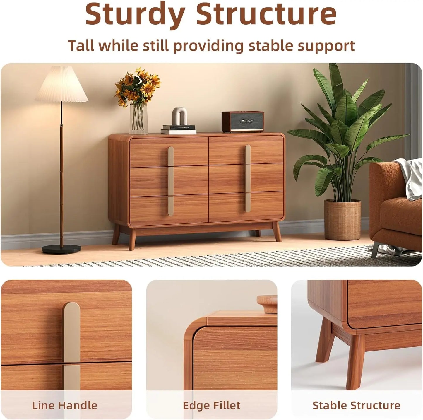Mid-Century Modern 6 Drawer Dresser – Storage Chest with Metal Handles