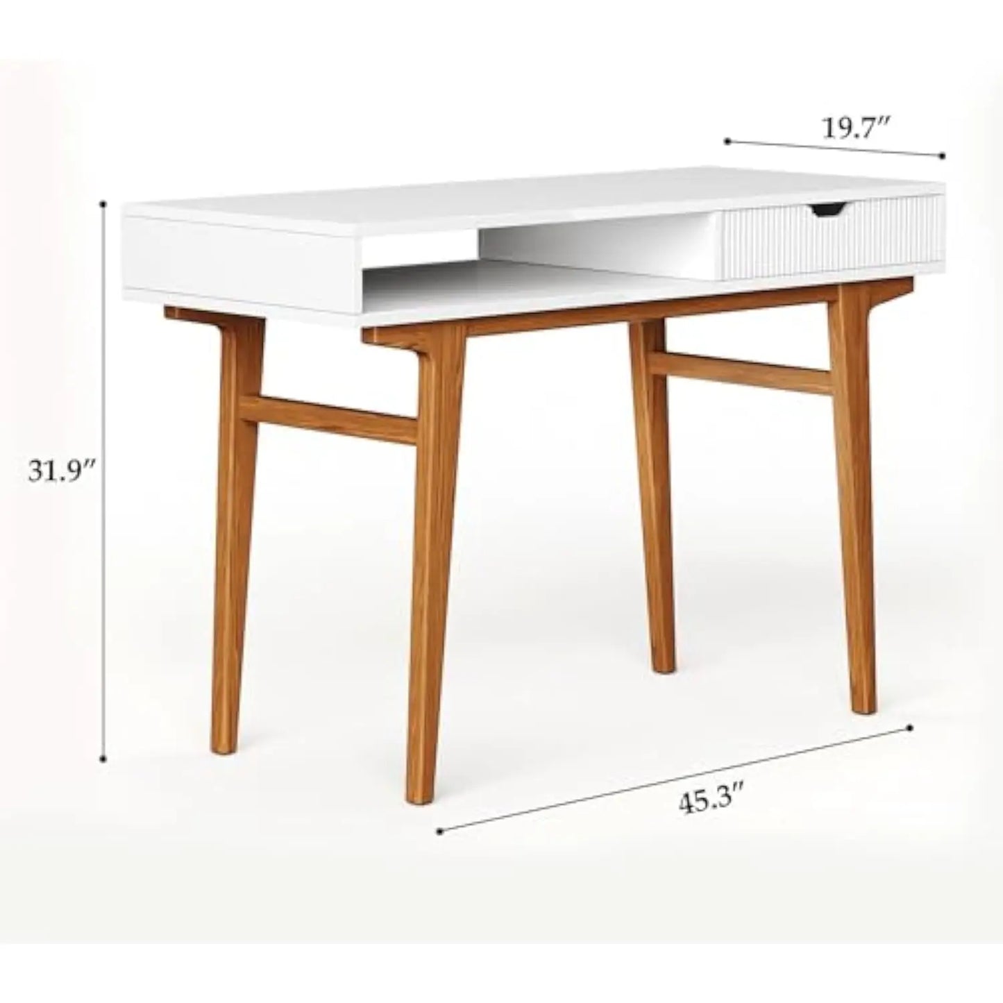 White Computer Desk with Drawers – Mid Century Modern Boho Style