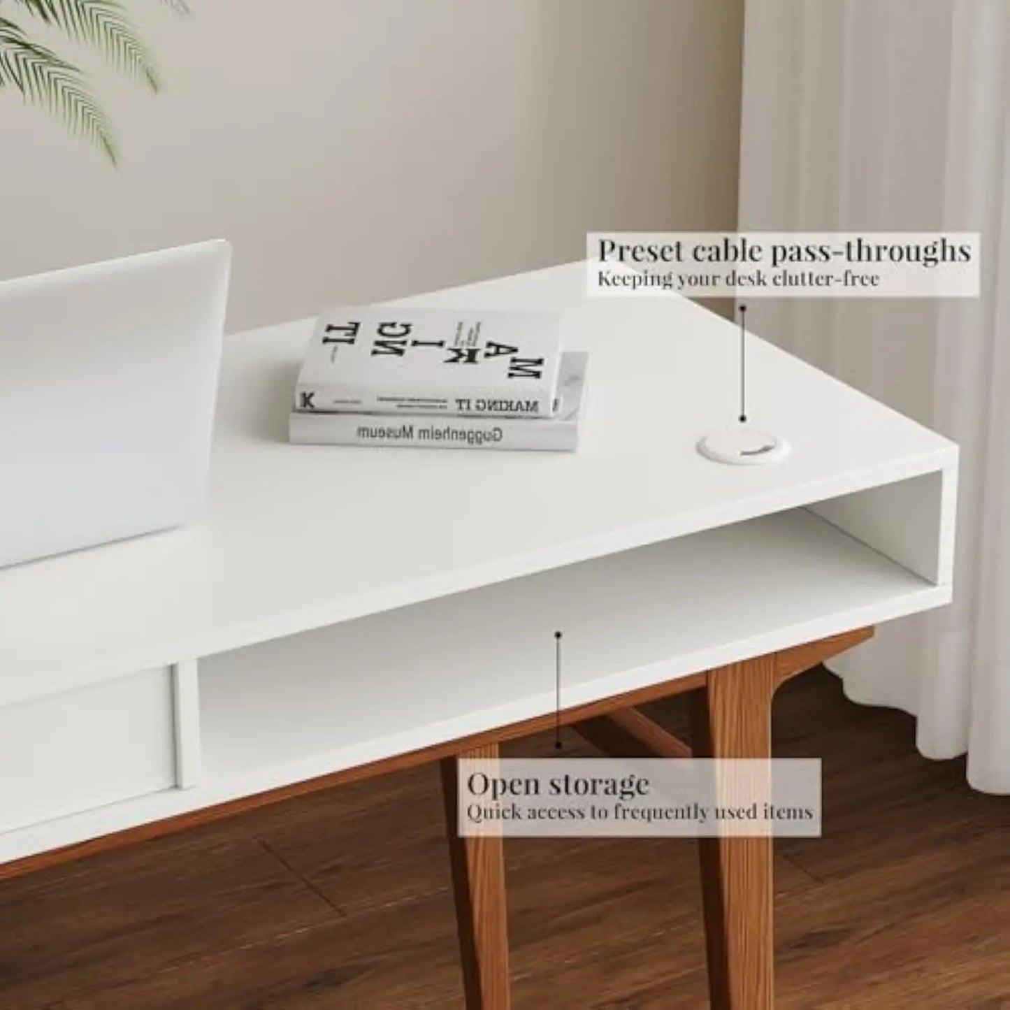White Computer Desk with Drawers – Mid Century Modern Boho Style