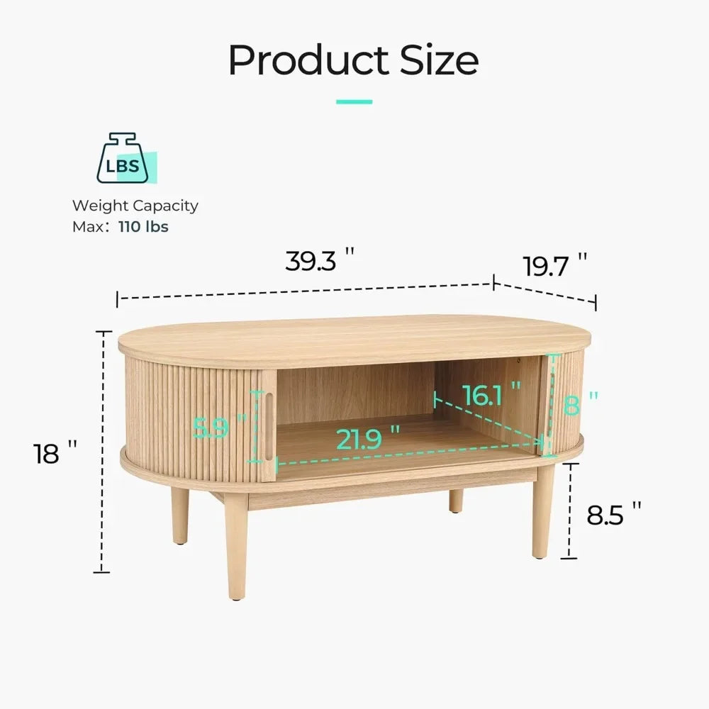 Coffee Table with Sliding Tambour Door – Mid Century Modern Storage Table