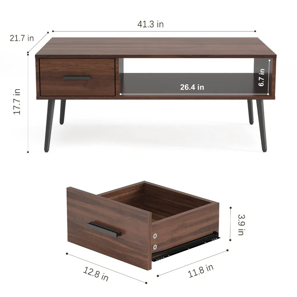 Mid Century Modern Coffee Table – Center Table with Storage