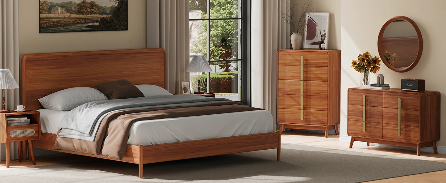 Mid-Century Modern 6 Drawer Dresser – Storage Chest with Metal Handles