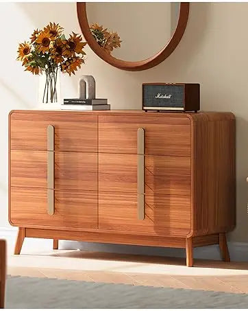 Mid-Century Modern 6 Drawer Dresser – Storage Chest with Metal Handles