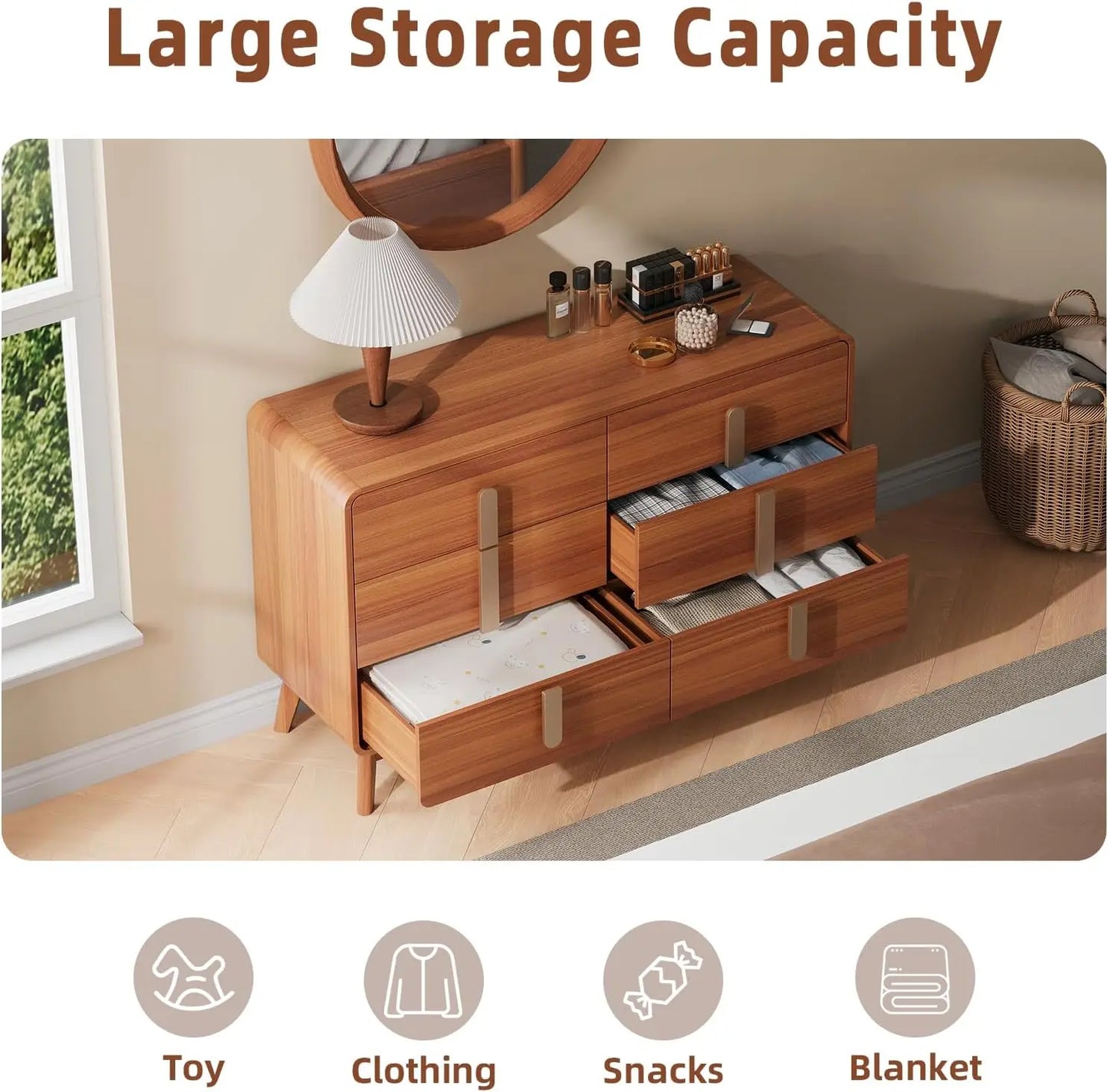Mid-Century Modern 6 Drawer Dresser – Storage Chest with Metal Handles