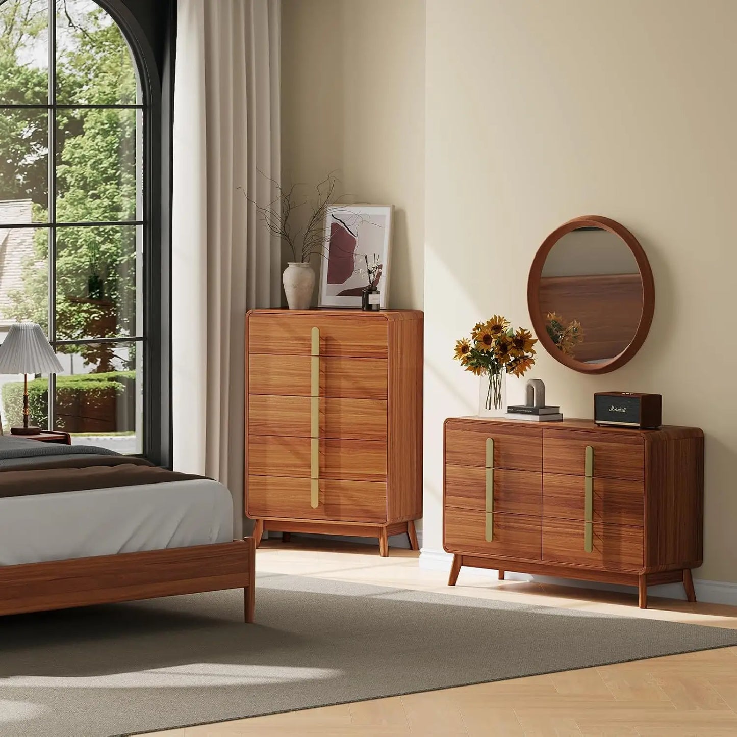 Mid-Century Modern 6 Drawer Dresser – Storage Chest with Metal Handles