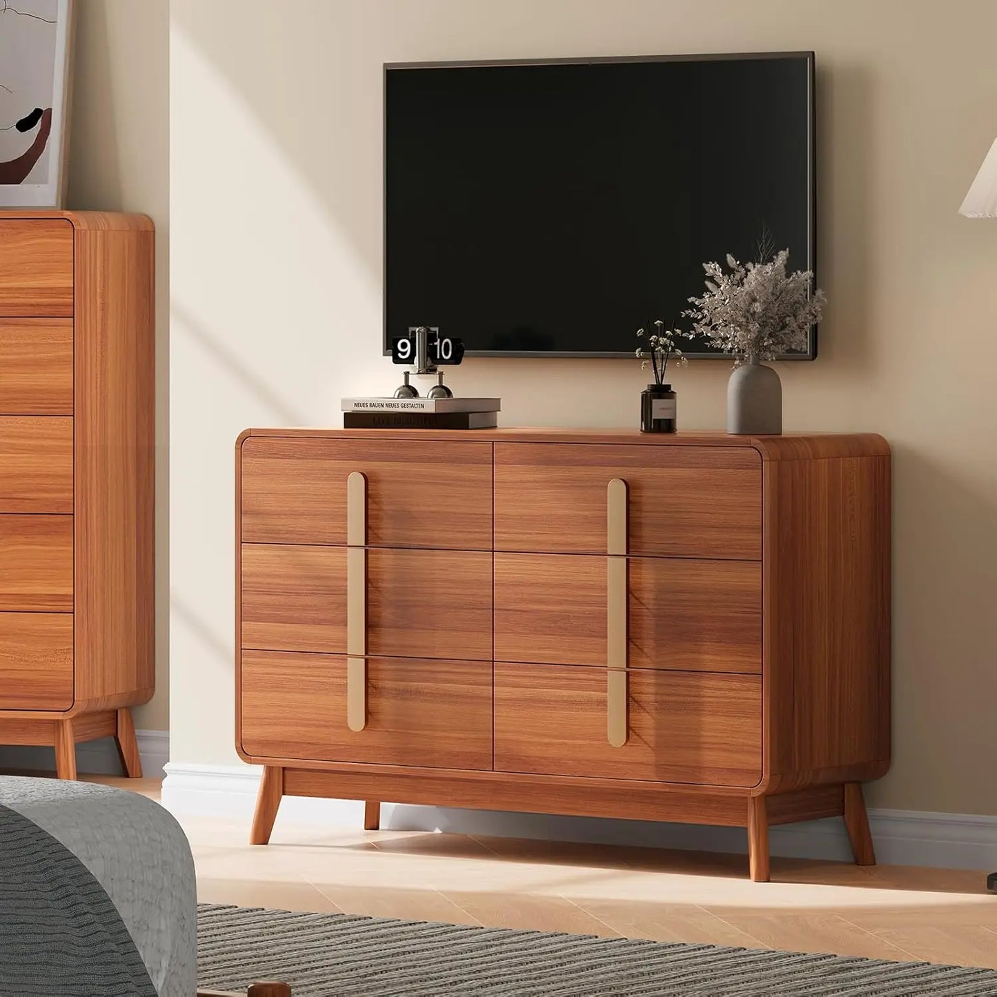 Mid-Century Modern 6 Drawer Dresser – Storage Chest with Metal Handles