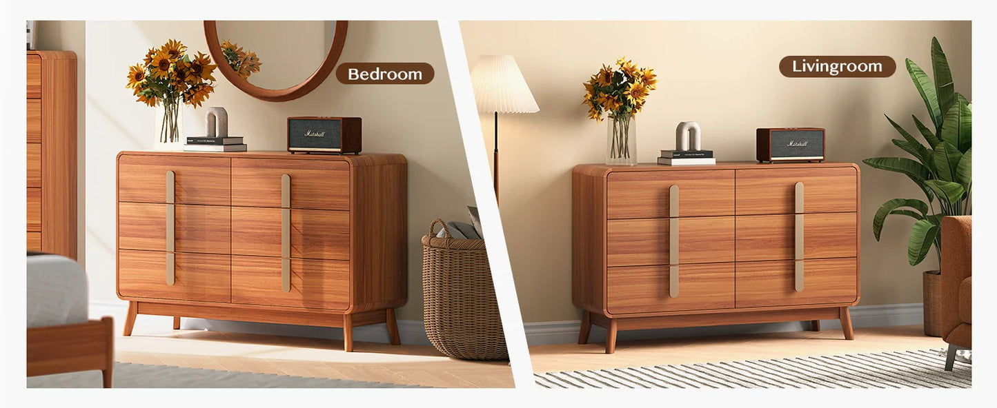 Mid-Century Modern 6 Drawer Dresser – Storage Chest with Metal Handles
