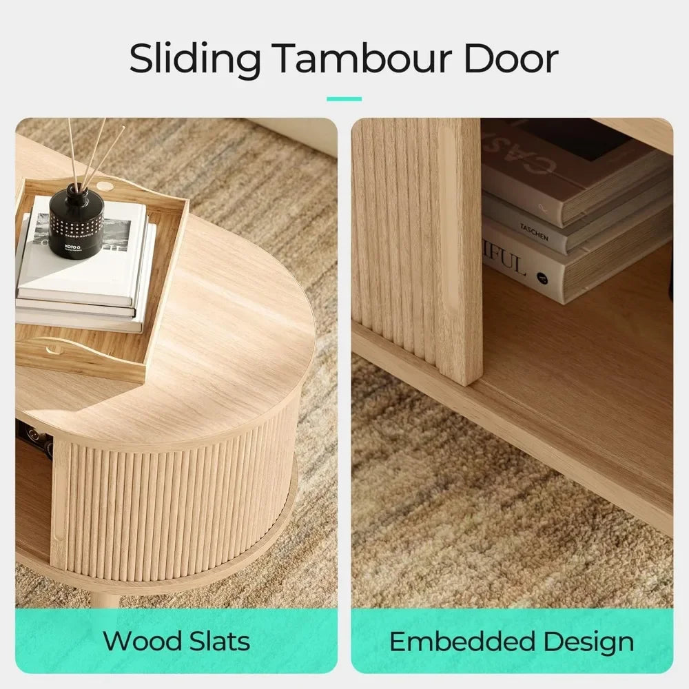 Coffee Table with Sliding Tambour Door – Mid Century Modern Storage Table