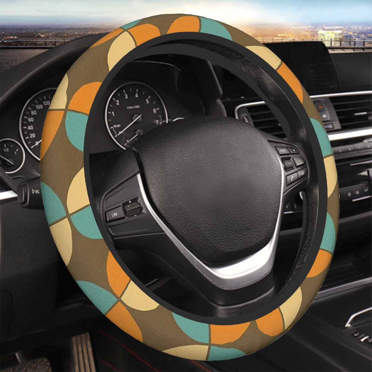 Retro Geo Waves Steering Wheel Cover