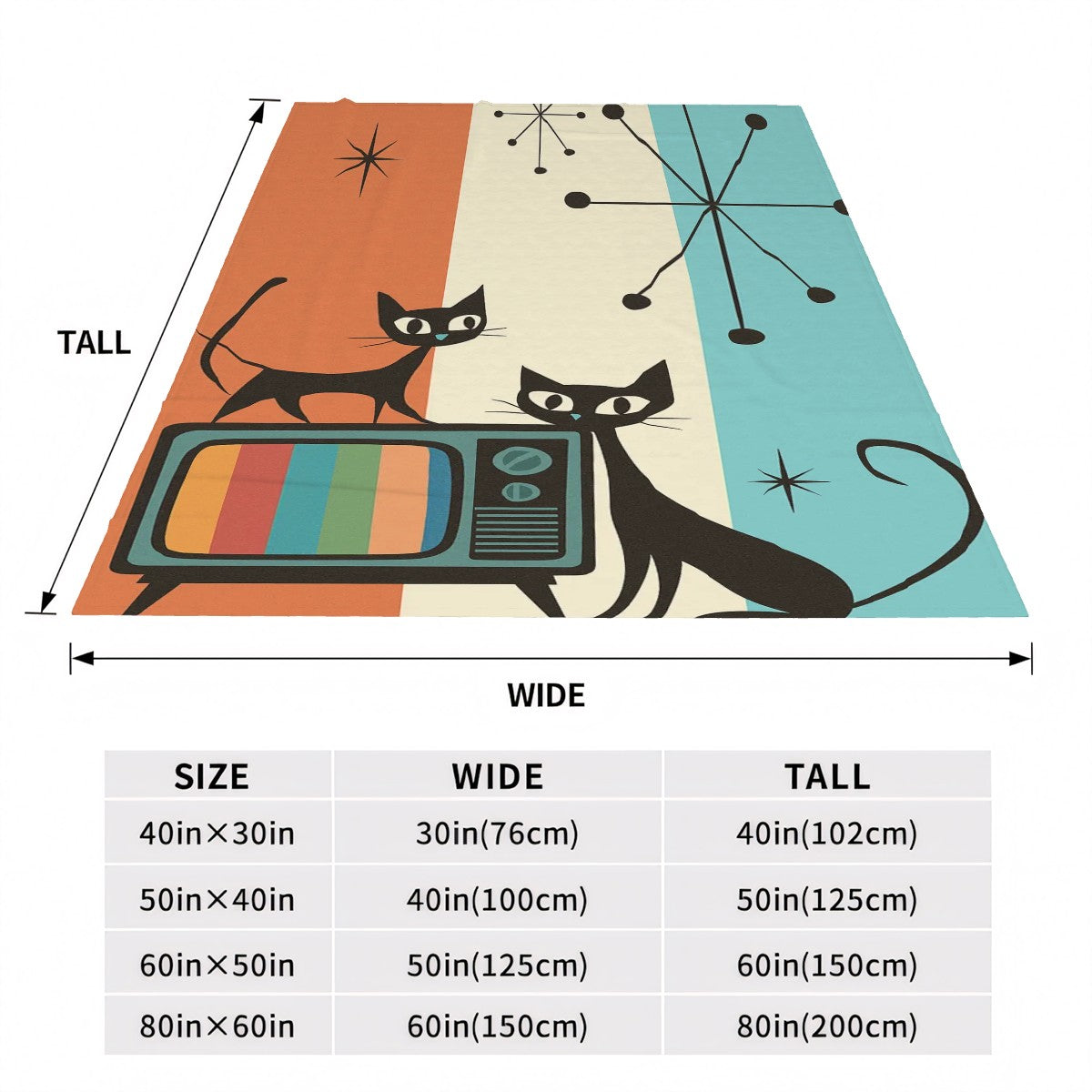 Retro Kitsch Cat Throw Blanket (Made in USA)