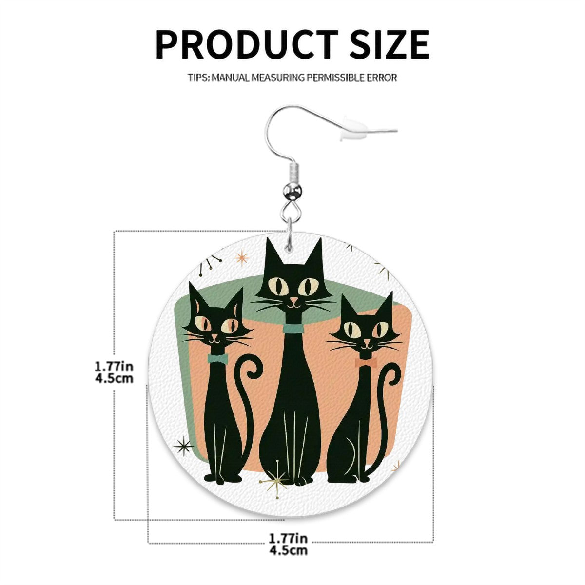 Atomic Cat Round Leather Earrings – Retro Mid Century Cool