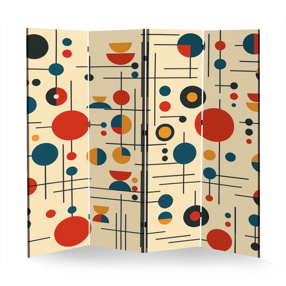 Atomic Mid-Century 4-Panel Folding Screen Room Divider