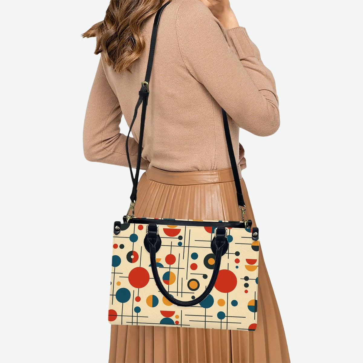 Atomic Dot Mod PU Tote – Mid Century Modern Print Handbag
