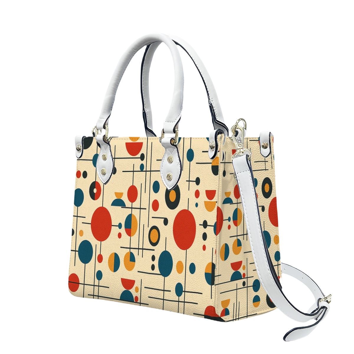 Atomic Dot Mod PU Tote – Mid Century Modern Print Handbag